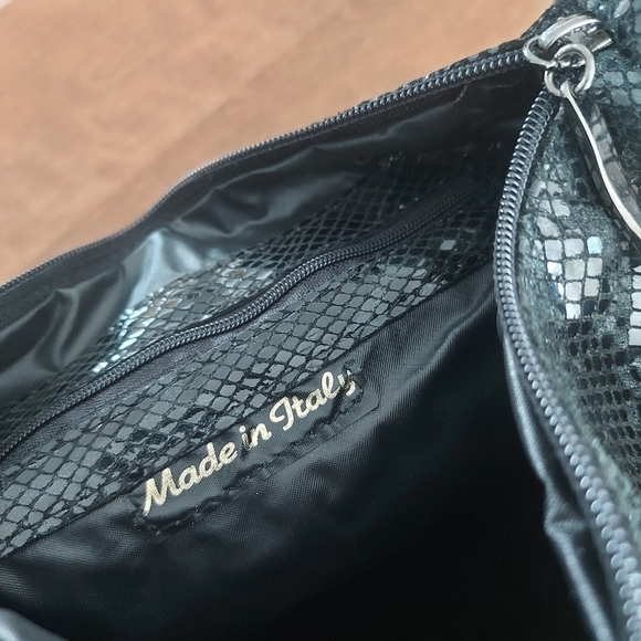 LUGANO snakeskin print glazed soft leather bag black purse Made in Italy - Picture 13 of 14